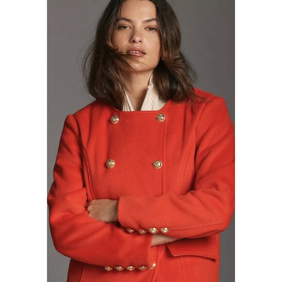 Anthropologie Maeve Twofer Hoodie Peacoat Gold Buttons Women's M - Red NWT - Picture 3 of 14